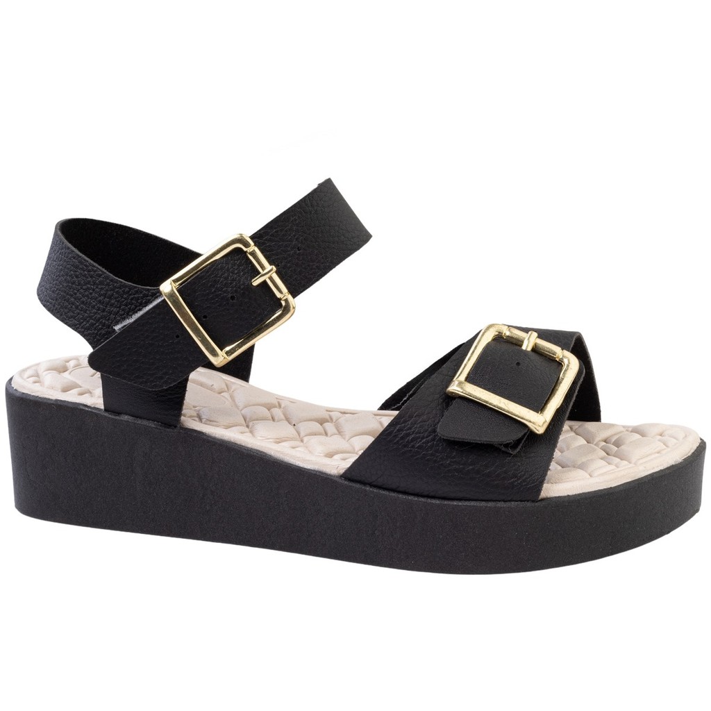 Sandália Feminina  Anabela Ortopédica Plataforma Confortável Versátil  Fivela Preto Caramelo  8503 em Oferta na Shopee