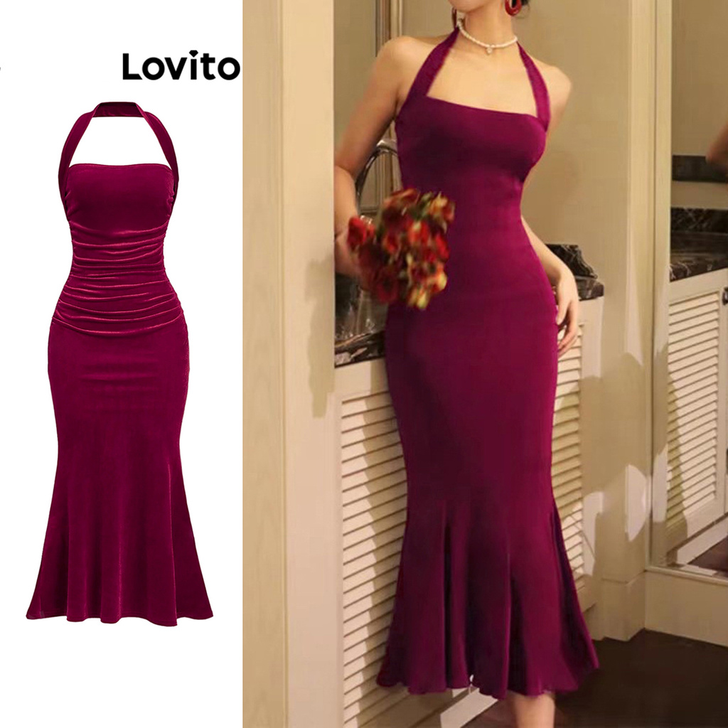 Lovito Vestido elegante simples sem costas para mulheres L104ED615