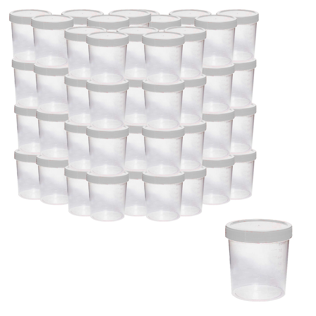 Kit 50un Coletor Universal 50ml não estéril tampa branca urina fezes pote