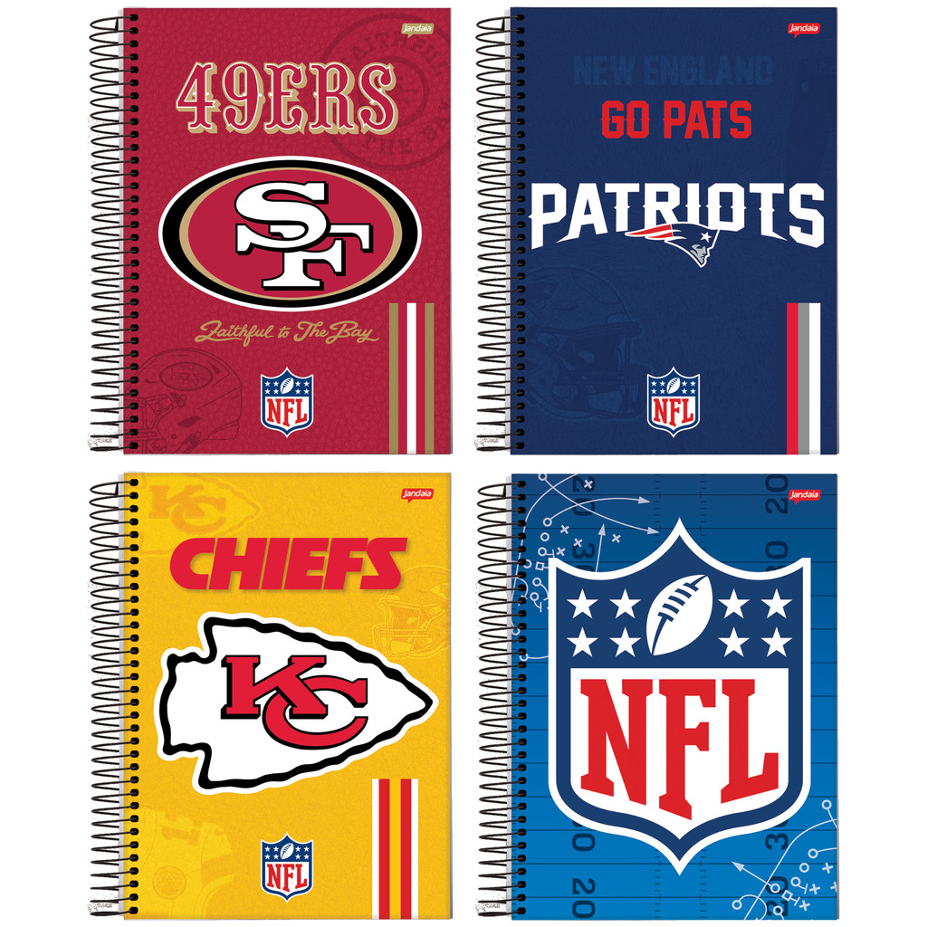 Caderno Universitário 10 Matérias 160FL NFL - 4 Unidades Sortidas em Oferta na Shopee