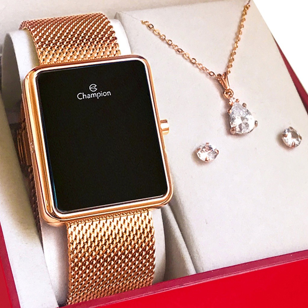 Relógio Champion Feminino Rose Digital LED Original com garantia de 1 ano acompanha colar e brincos em Oferta na Shopee
