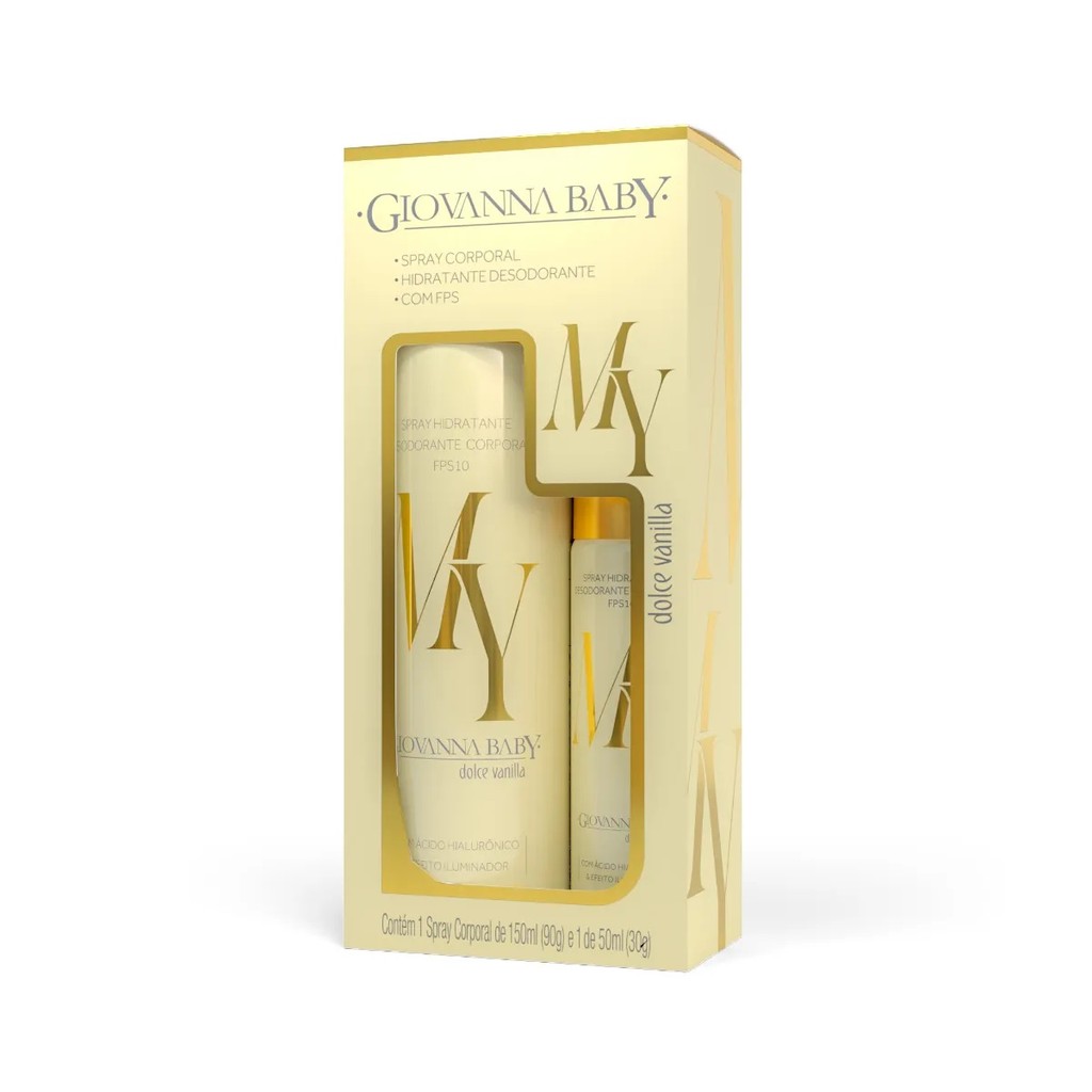 KIT Spray Hidratante Desodorante Corporal Aerossol FPS10 Dolce Vanilla Giovanna Baby
