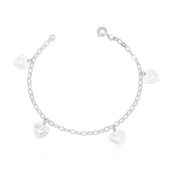 Pulseira feminina prata 925 4 corações pendentes acessórios moda