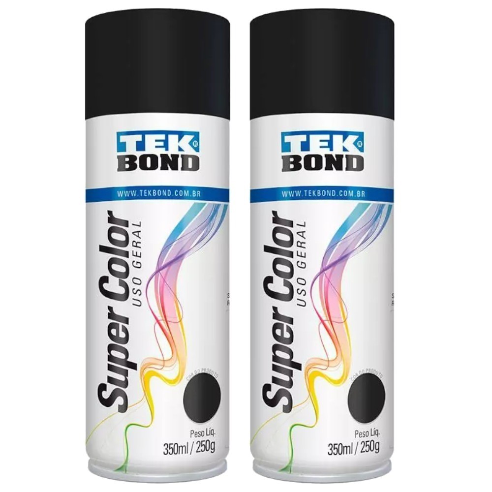 Kit 2 tintas spray preto fosco de uso geral 350 ml - TekBond