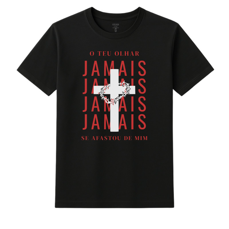 Camisa Camiseta Camiseta Unissex Cristã Estampada Minimalista "O Olhar de Cristo" 100% Algodão  Premium T-shirt Algodão 
