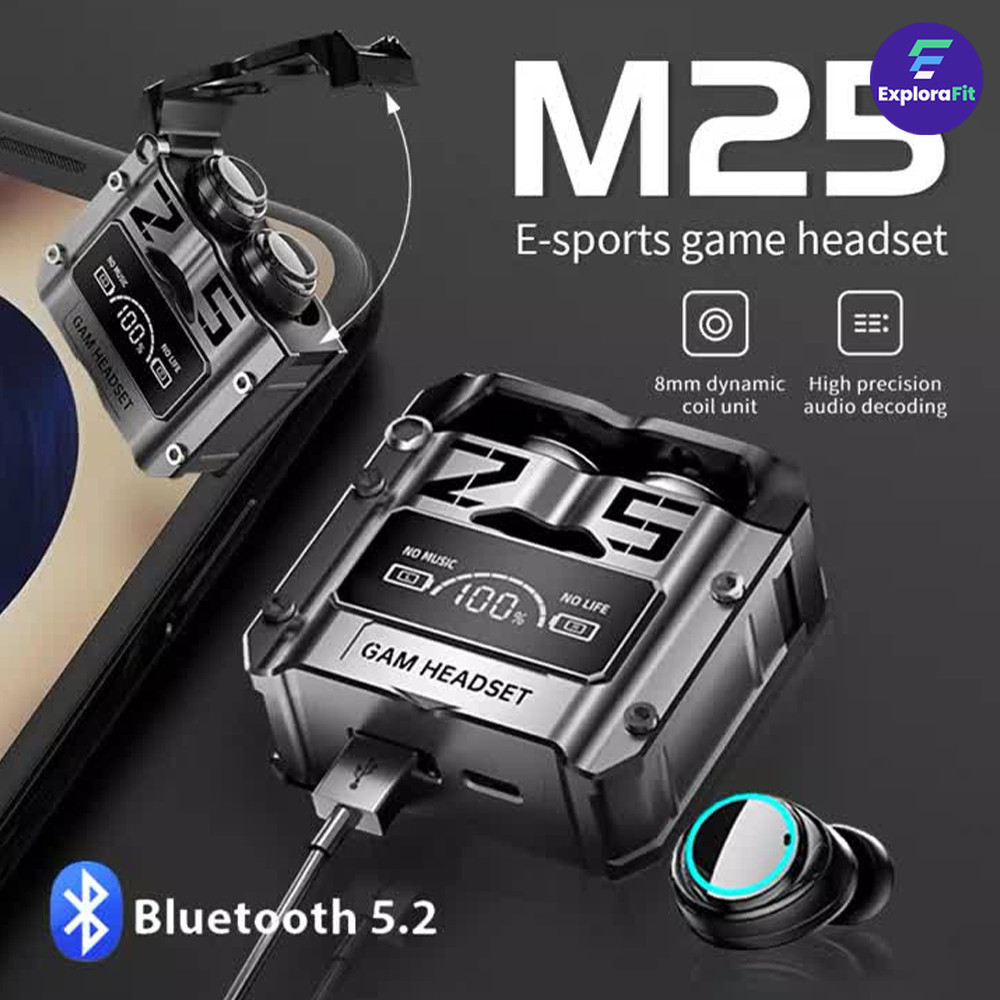 Novo TWS M25 Fone De Ouvido Sem Fio 9D Stereo Sports Earbuds LED Microphoe Bluetooth 5.3 À Prova D'água