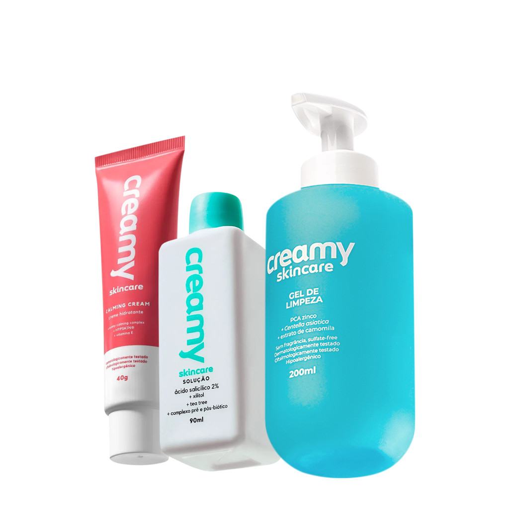 Kit Creamy Skincare Gel de Limpeza Calming Cream Ácido Salicílico (3 produtos) em Oferta na Shopee