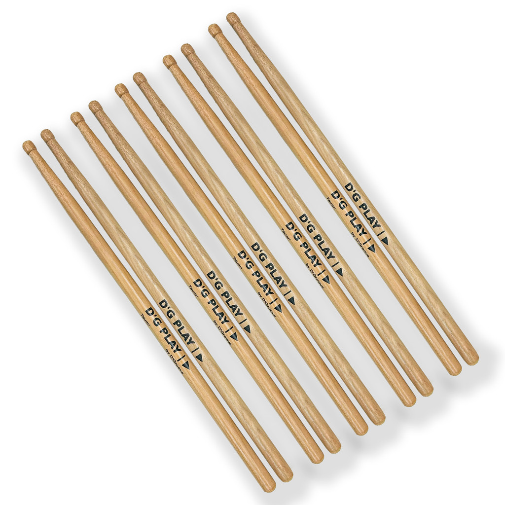 Pack De Baquetas Para Bateria DG Play Ponta de madeira LONGA Tauari Com Durabilidade By DGroove Kit 5 Pares