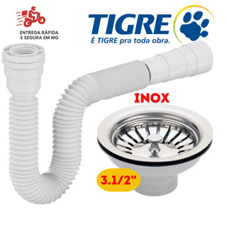 Kit Válvula Americana Inox 3.1/2 + Sifão Extensivo Universal Branco Tigre Kit Cozinha Gourmet Luxo em Oferta na Shopee