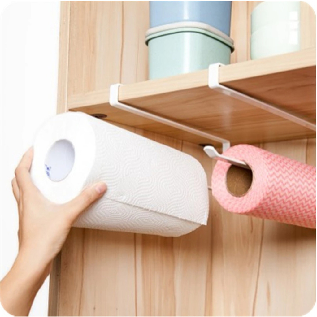 Kit 2 Suporte Para Porta Rolo De Papel Toalha Prateleira Multifuncional Branco / Prteo em Oferta na Shopee