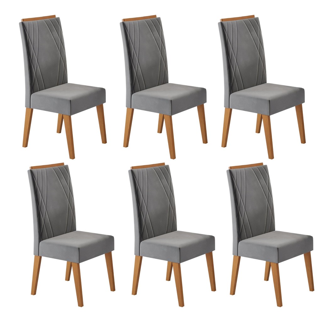 Kit com 6 Cadeiras em Madeira Maciça Vegas Grafite em Oferta na Shopee