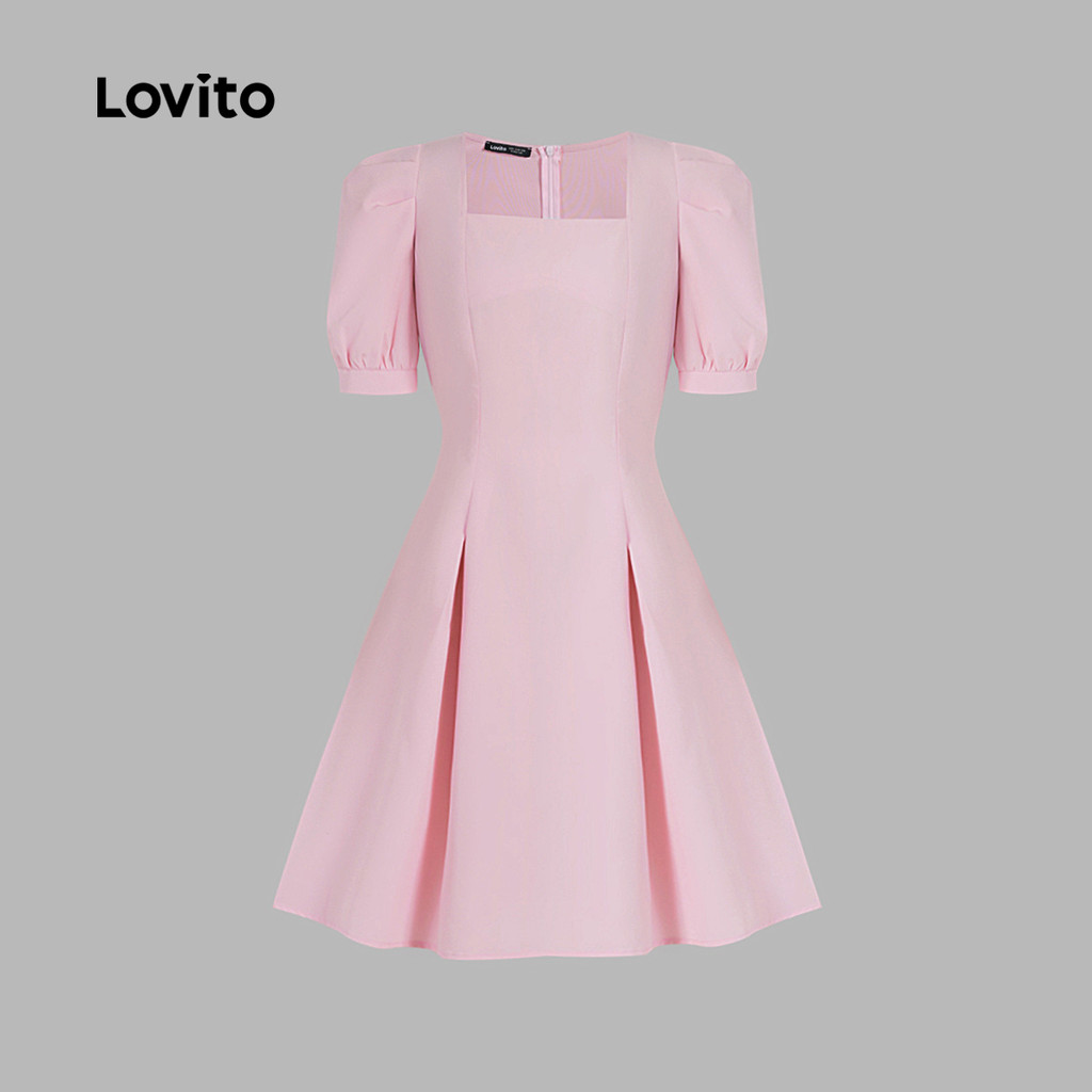 Detalhes do Lovito Vestido Feminino Casual Liso Plissado L131LD1281