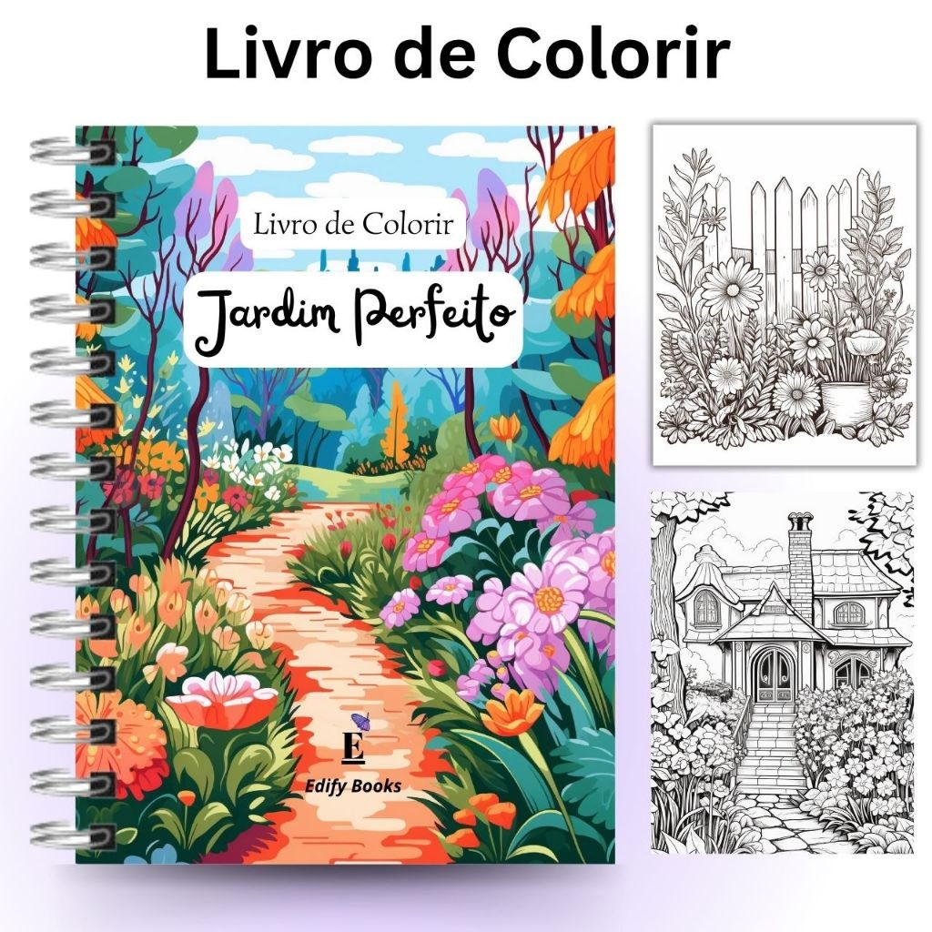 Livro de Colorir Adulto Desenhos para Colorir Jardim Perfeito A5 gramatura 120g  50 páginas em Oferta na Shopee