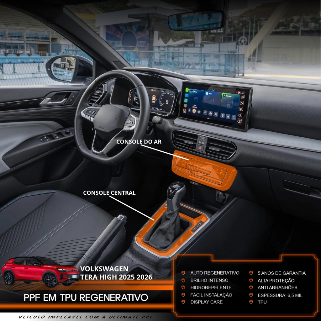 Película PPF Proteção Kit Console Central VW Tera High 2025 2026 Transparente TPU Anti Risco
