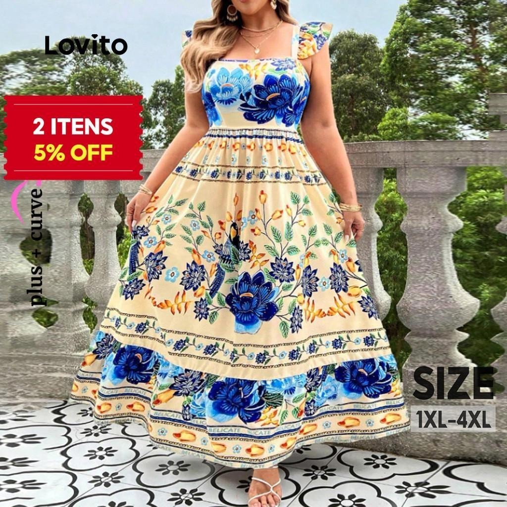 (Trendy) Lovito Vestido feminino Casual Plus Size com estampa Tribal e zíper  LBL22527 - Women Clothes