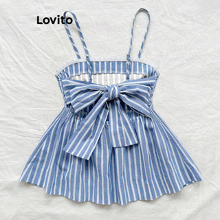 (Trendy) Lovito Regata Casual Listrada Com Amarração Nas Costas Para Mulheres L112ED183 em Oferta na Shopee
