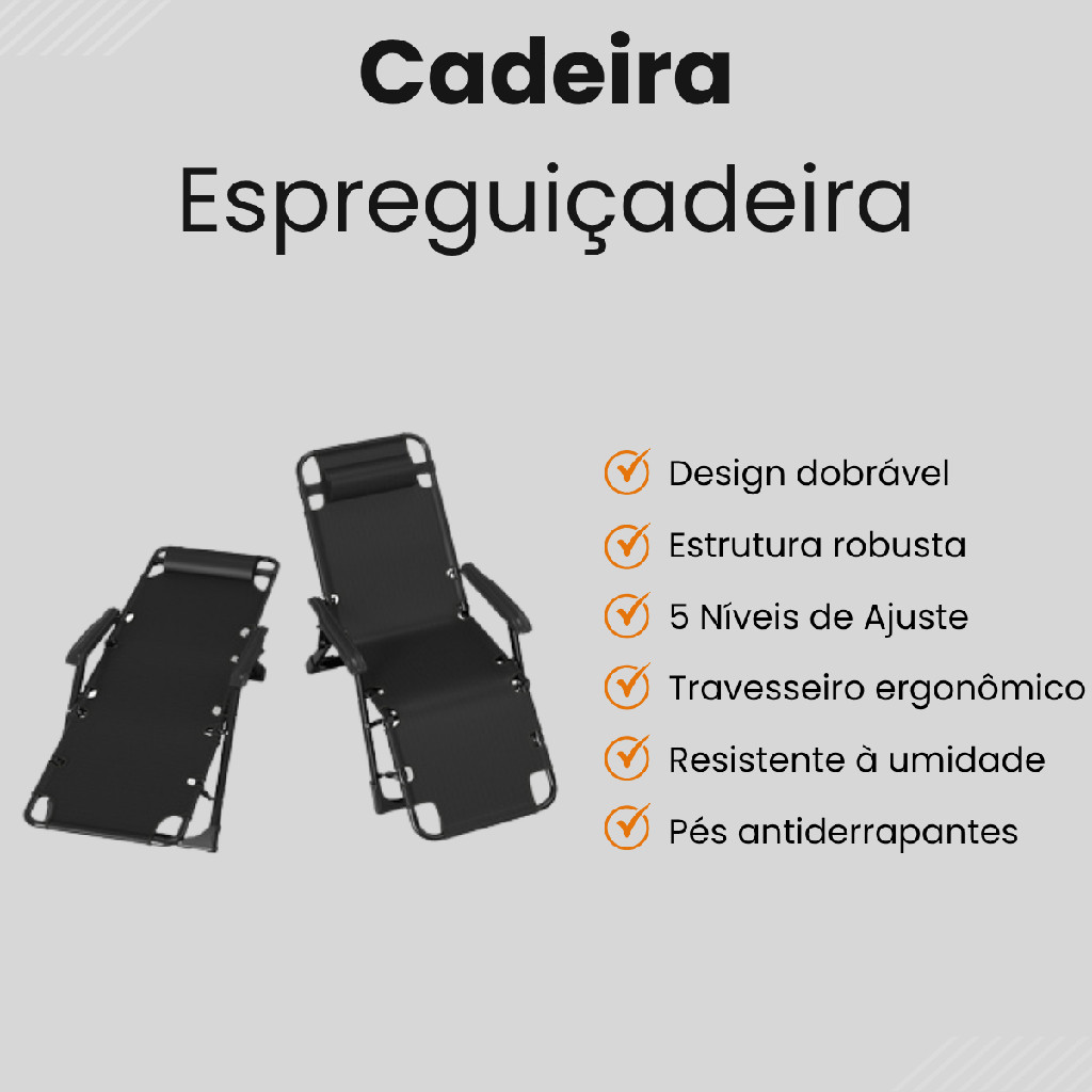 Espreguiçadeira Dobrável Cadeira Reclinável Jardim Praia Piscina 15 Posições 90kg Portátil · foto 2