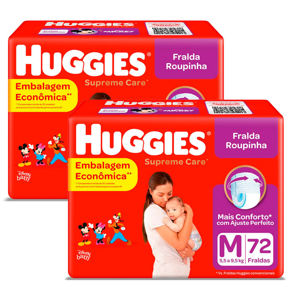 Kit de Fraldas Roupinha Huggies Supreme Care Tamanho M Pacote Hiper 144 Unidades - Mom & Baby