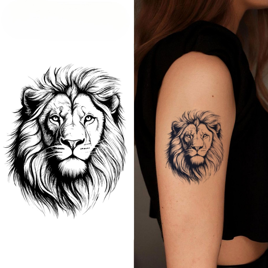 Tatuagem Temporária de Cabeça de Leão, à Prova d'Água, Realista e Duradoura por 15 Dias, Nova Tecnologia de Adesivo de T