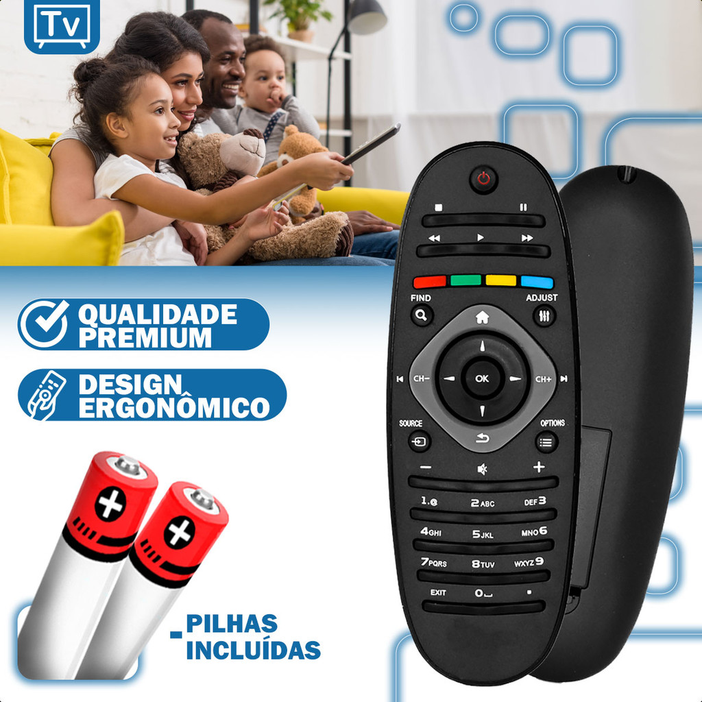 Controle Remoto Compatível Para TV Philips LCD LED com Pilhas Pronto Uso
