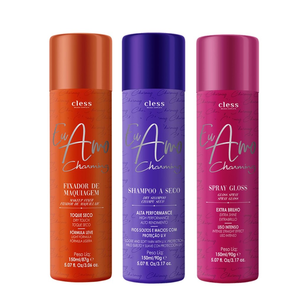 Kit Shampoo a seco + Fixador de maquiagem + Spray Gloss Eu Amo Charming em Oferta na Shopee