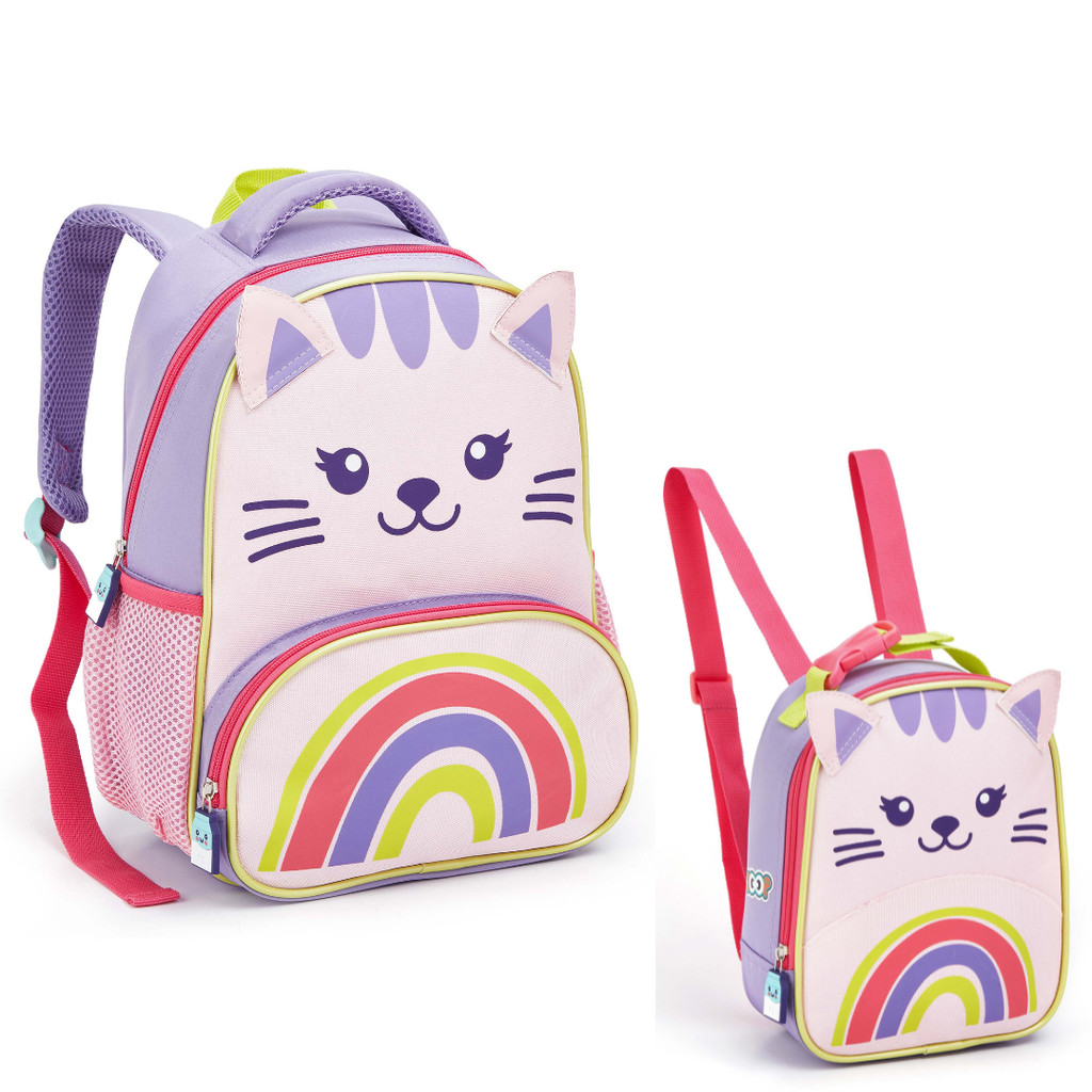 Conjunto Infantil Mochila + Lancheira Térmica Seanite Gatinha 3D
