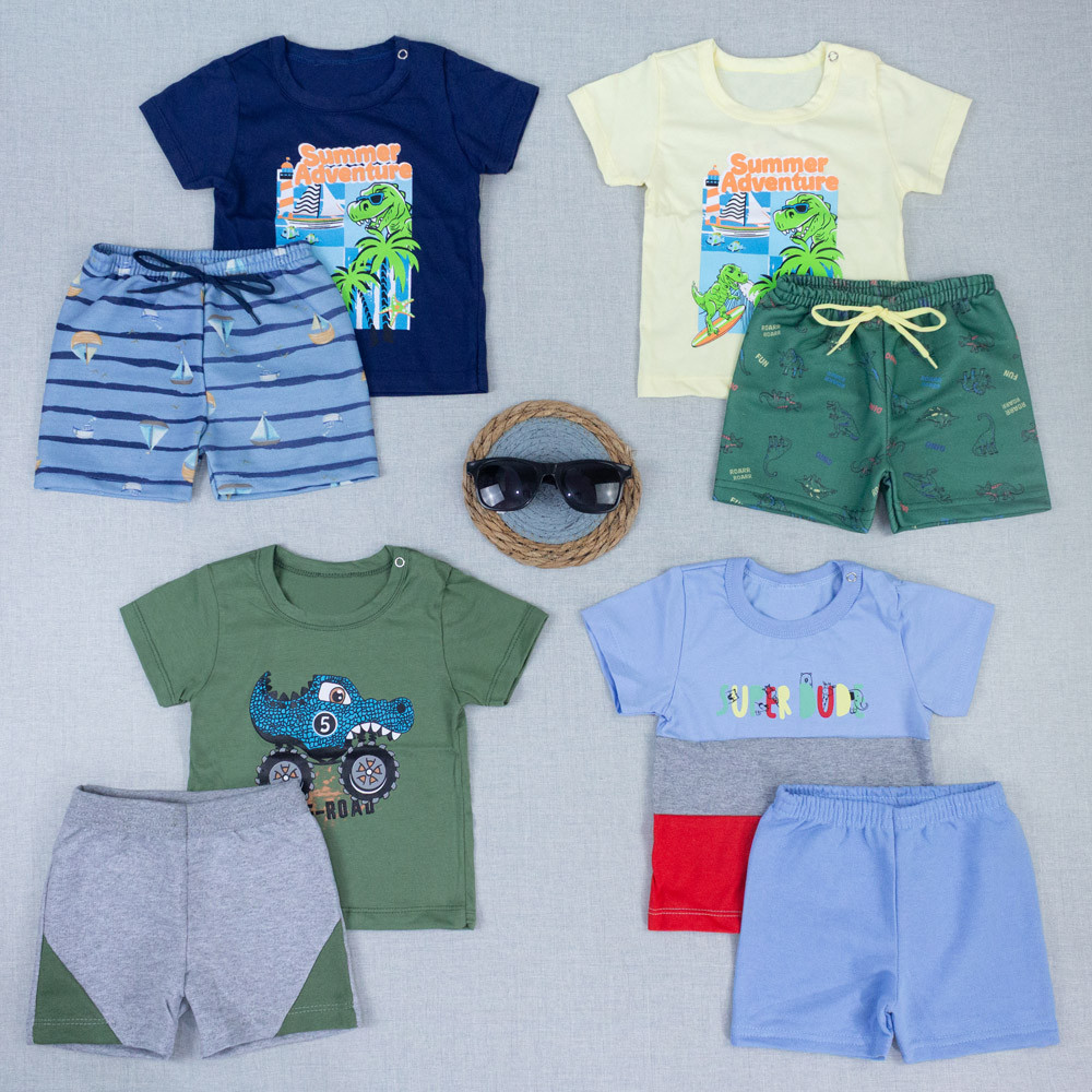 Conjunto Bebê Menino Camiseta Estampada e Bermuda Moletinho Verão - Até 12 Meses