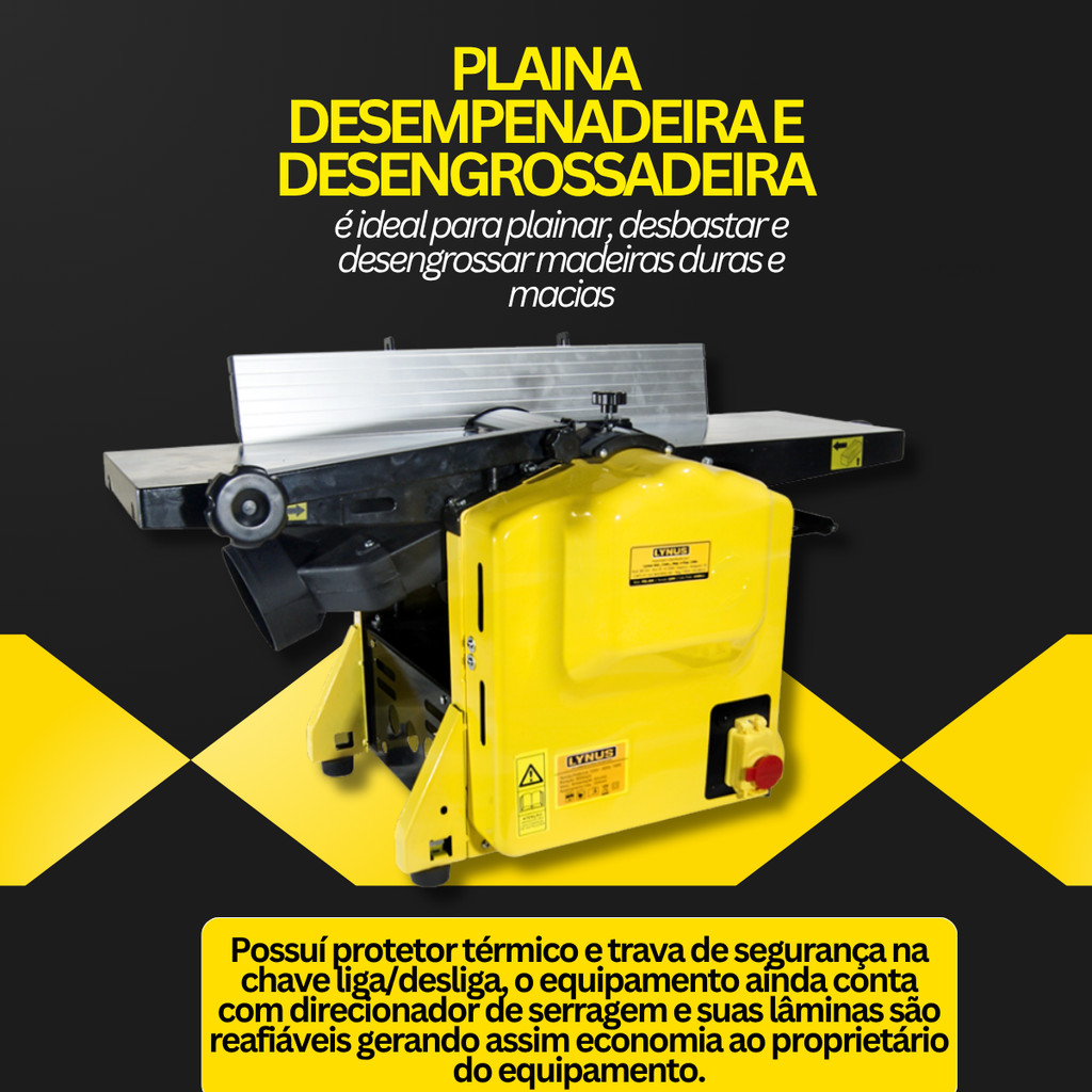 Plaina Desengrossadeira Desempenadeira Bancada 8'' Lynus
