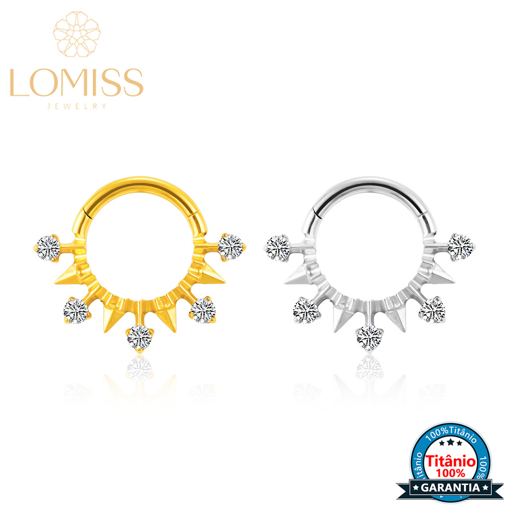 Piercing Argola Conch Titânio Pvd Segmento Articulado Zircônia Cravejada Com Spik Helix Septo Rook Nariz em Oferta na Shopee
