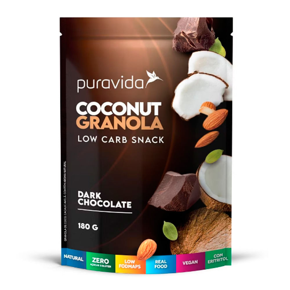 Coconut Granola Puravida Dark Chocolate 180g - Food & Beverages