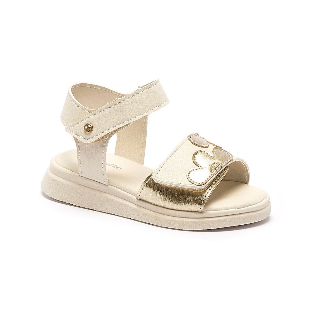 Sandália Infantil  Menina Flor Dourada Papete Confortável Antiderrapante 43102 Pequito