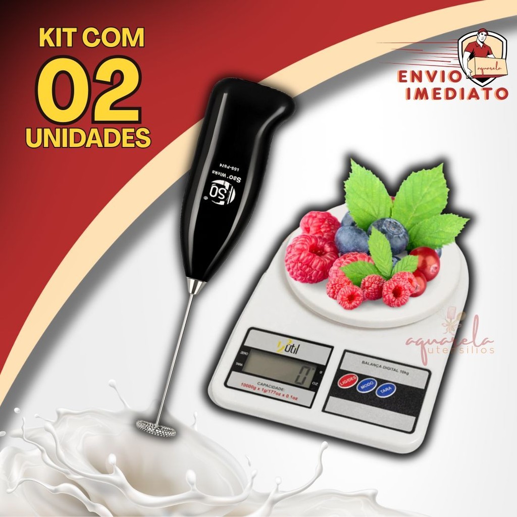 Kit Whey Balança Digital Cozinha Mixer Misturador Bebida Dieta Shake Suplementos Vitamina