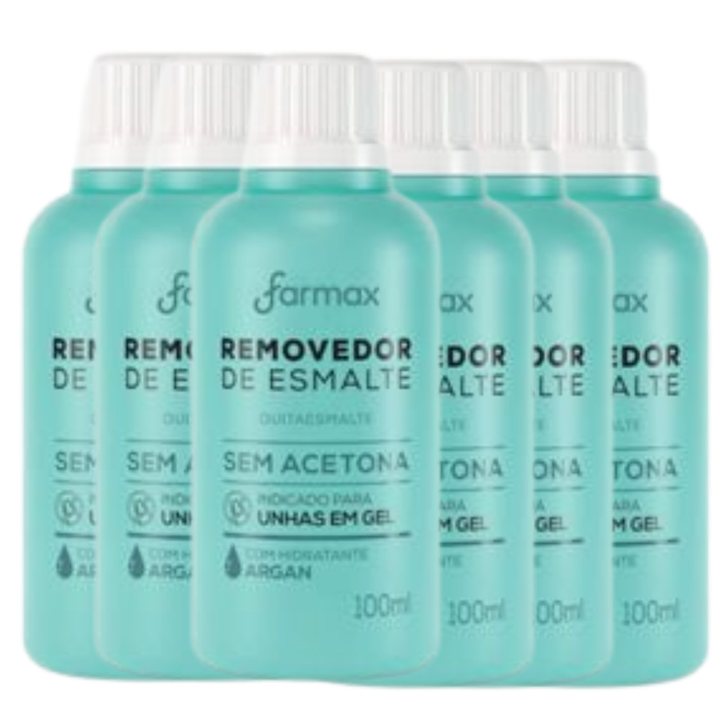 Kit 12 Removedor Farmax Argan Sem Acetona 100 ml Glicerina Nutritivo Unhas em Gel Hidratação Suave