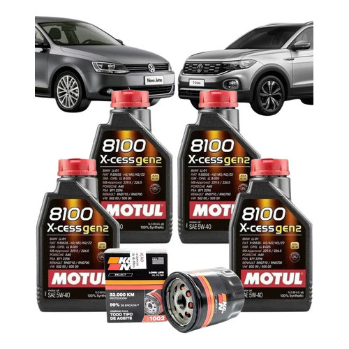 Kit Troca De Oleo Motul 8100 5w40 + Filtro K&n Jetta 1.4 Tsi