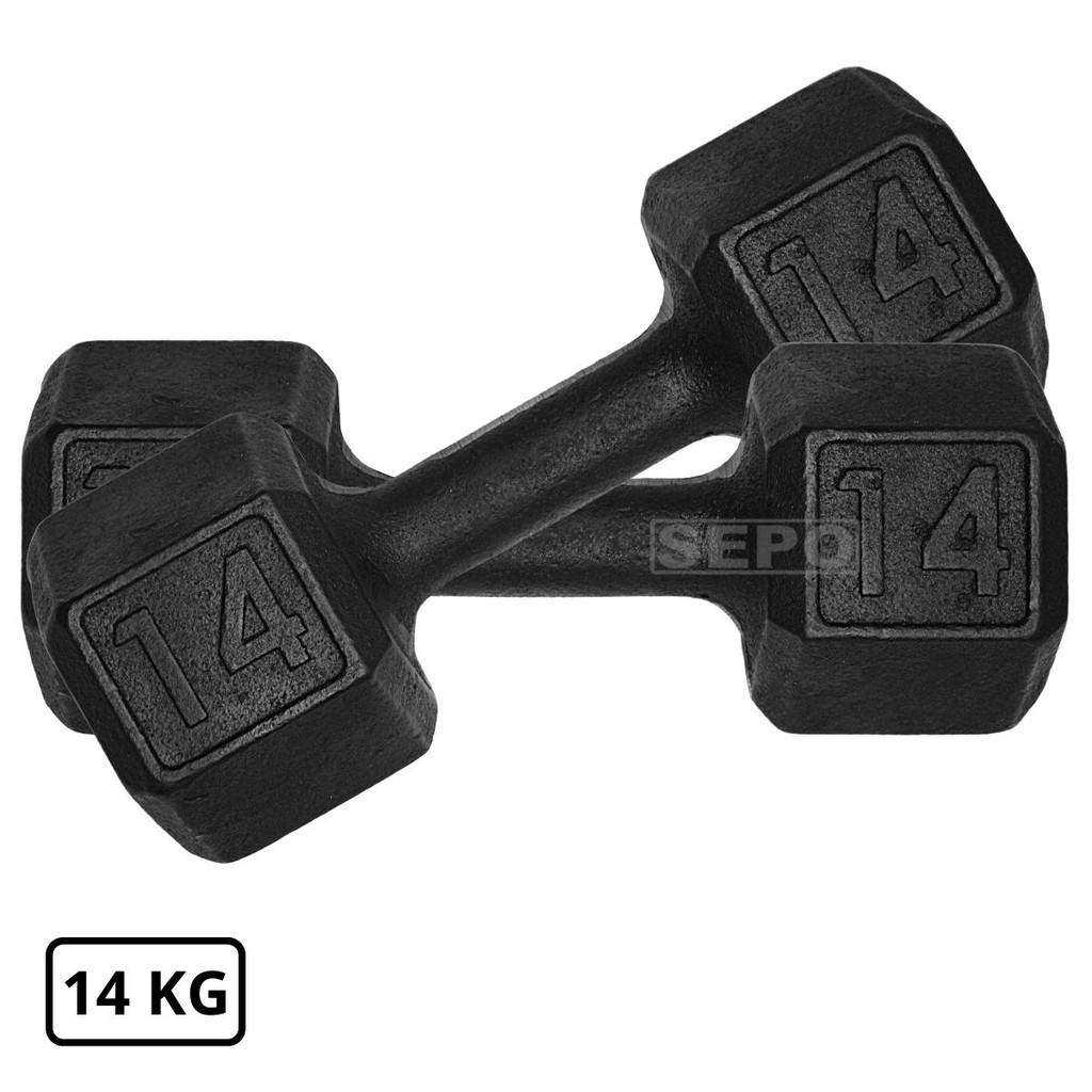 Par Halteres Sextavado 14 kg Peso Academia Dumbell Halter Preto