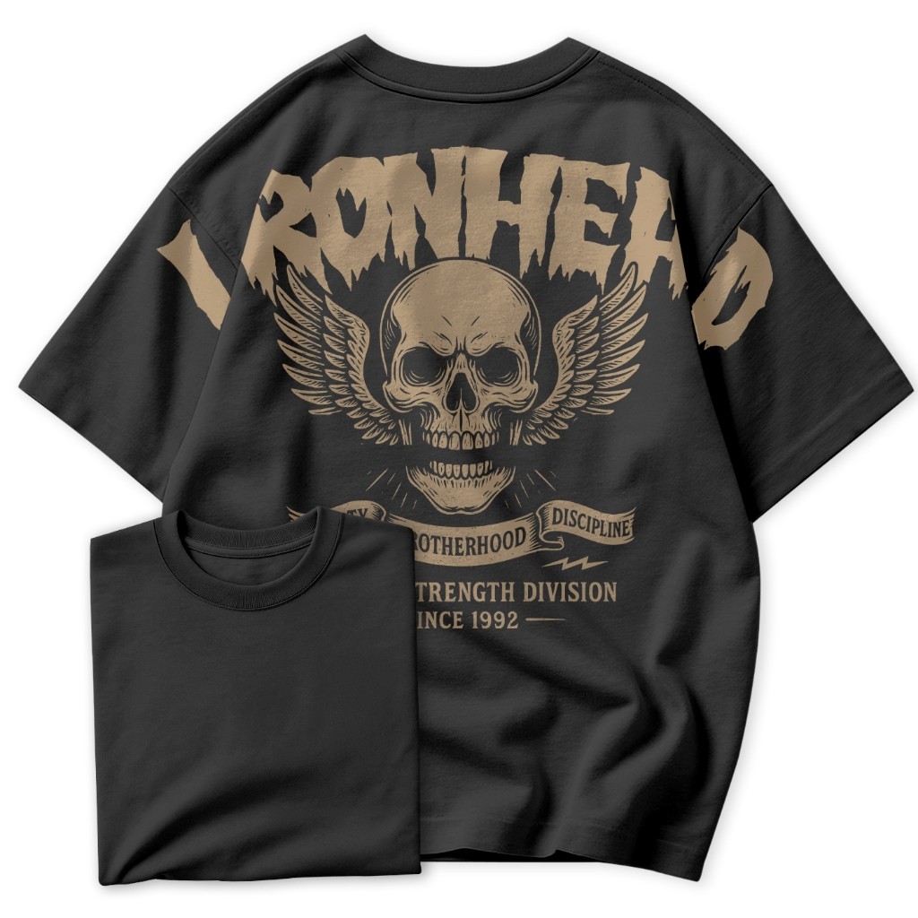 [Camiseta Premium em Algodão Puro]SISI Camiseta Oversized IRONHEAD Caveira Academia Estilo Old School