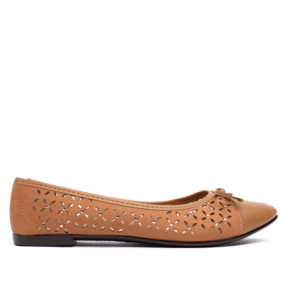 Sapatilha Feminina Moleca Lírios Bico Fino Napa com Pedrarias Caramelo em Oferta na Shopee