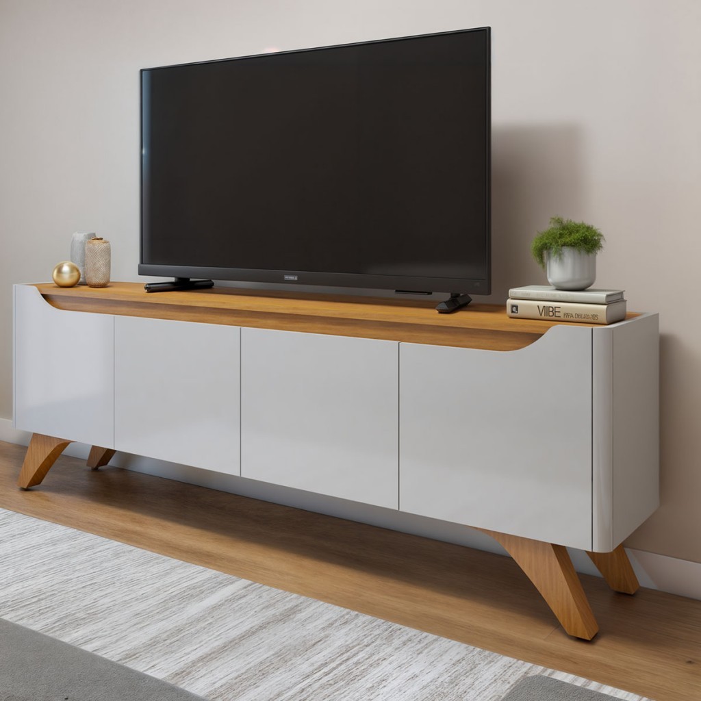 Rack para TV Até 58 Polegadas Grecia 4 Portas Off White/Naturalle - Mavaular em Oferta na Shopee