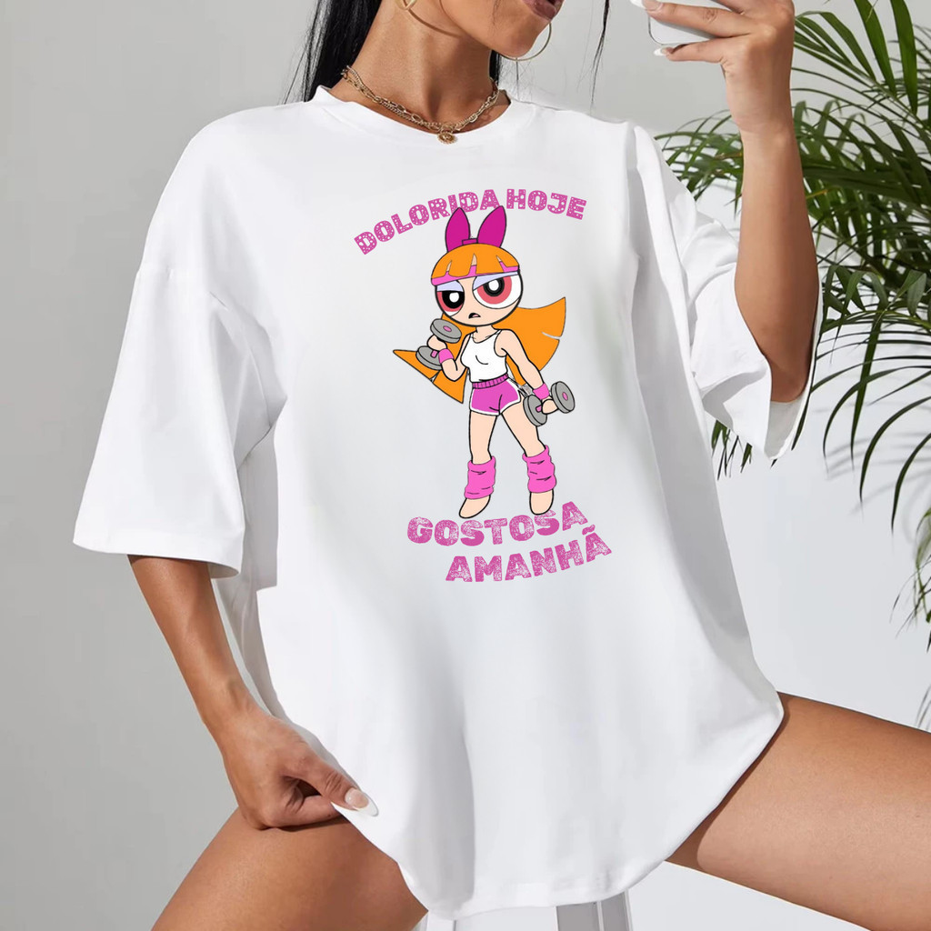 Camiseta Feminina de Academia 100% Algodão Premium Super Poderosa Florzinha Docinho Crossfit Treino