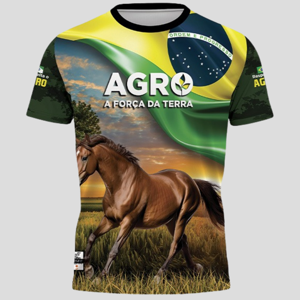 Camiseta Agro A Força Da Terra Brasil Pecuária Cavalo Gado Country