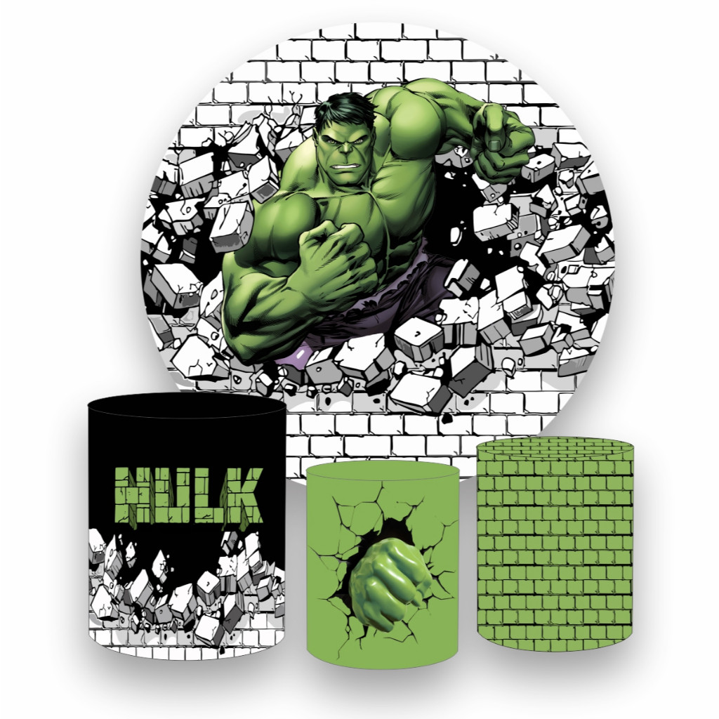 Kit Painel Redondo em tecido sublimado 1,5 + 3 Capas de Cilindros HULK em Oferta na Shopee