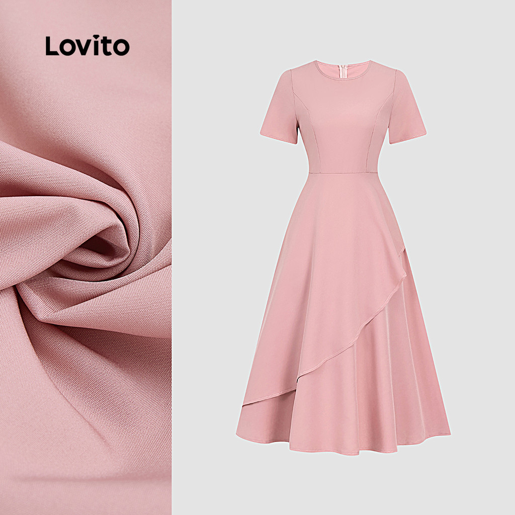 (New) Lovito Vestido Elegante com Zíper - Primavera/verão Vestido Rosa para mulheres L149LD156