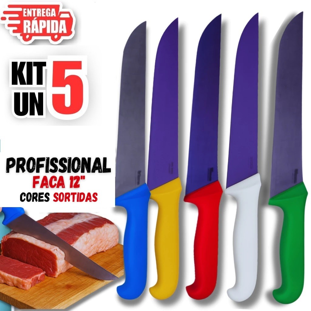 5/4/3/2 Peças Faca Cabo diversa cores 12", Aço Inox Açougueiro Profissional Churrasqueiro Açougue Cozinha