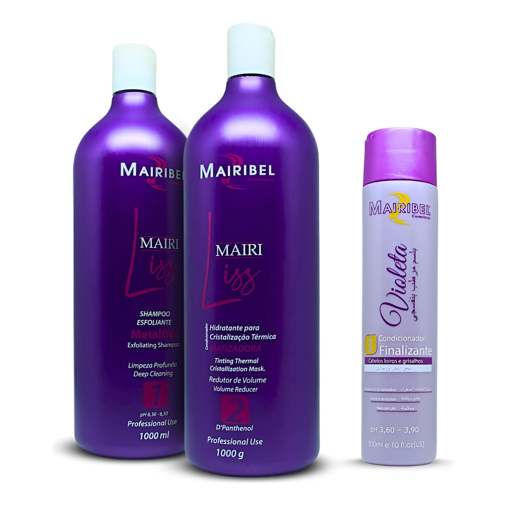Progressiva Mairi Liss Matizadora Mairibel SEM FORMOL 2x 1L + Creme de Pentear Loiro Violeta 300ml