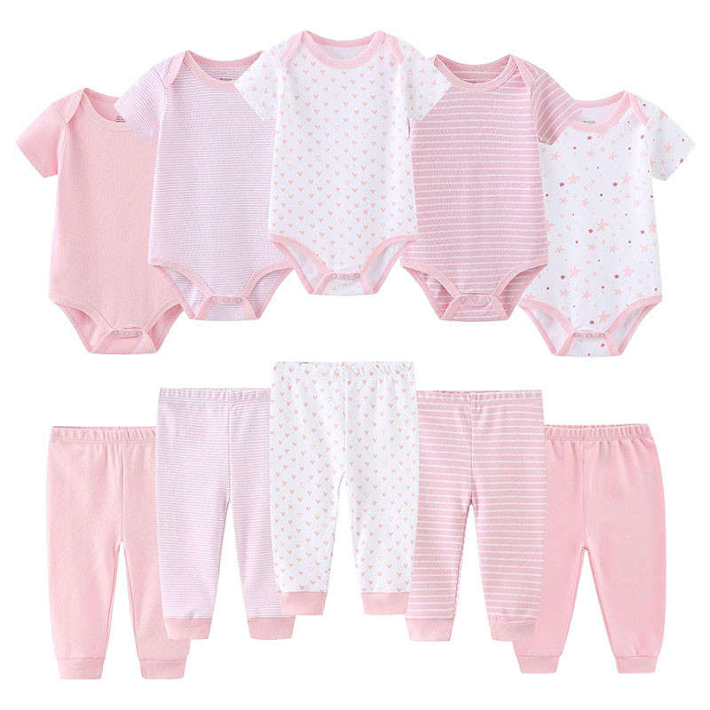 Kiddiezoom 10 Peças Conjunto De Roupas De Bebê Algodão Macio Menino Menina Bodysuits + Calças Roupa Infantil Presente em Oferta na Shopee