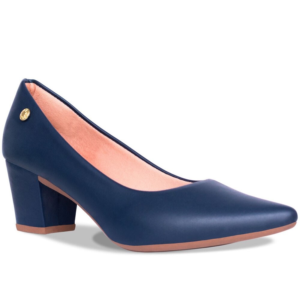 Scarpin Feminino Salto Baixo Grosso Sapato Social Bico Fino Sintético Moda Tendencia