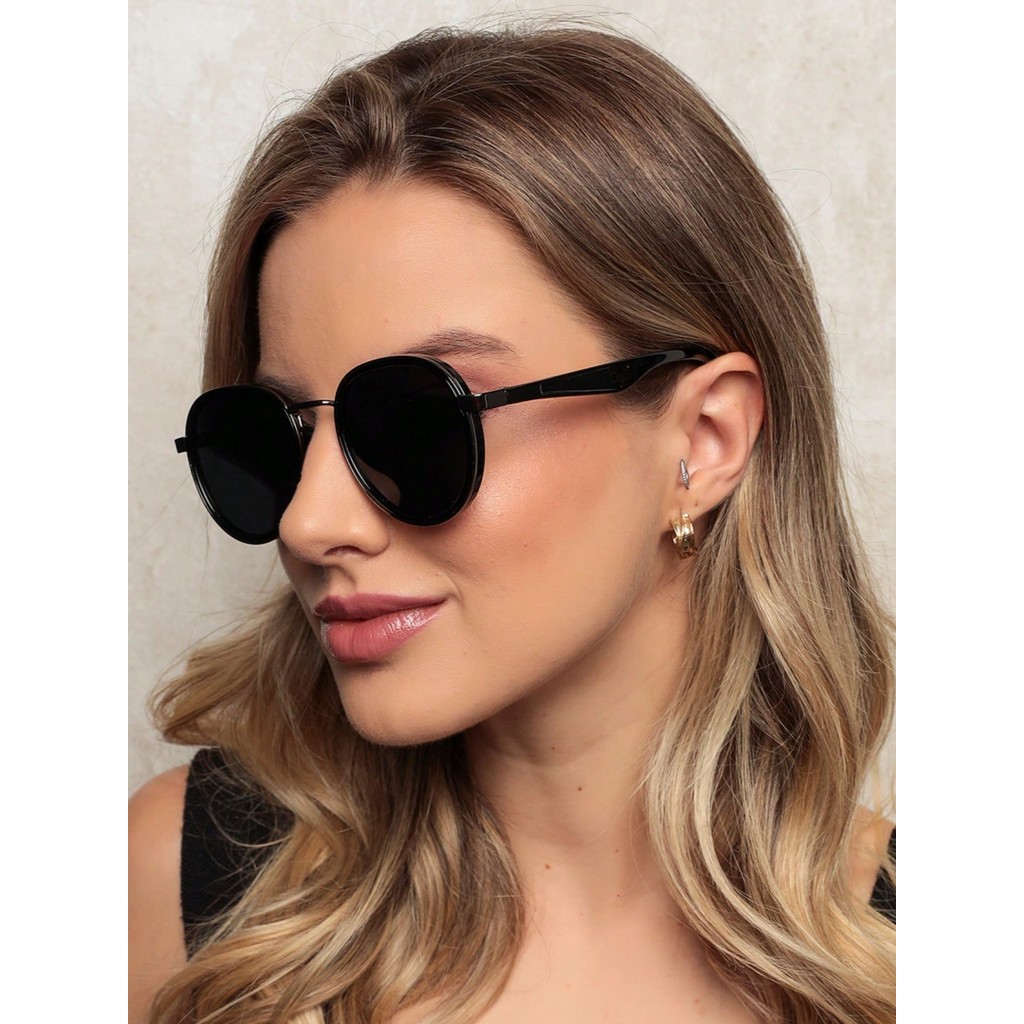 967 LIGLASSES design óculos de sol REDONDO AVIADOR  feminino, novidade, moda feminina, luxuoso, proteção uv400 em Oferta na Shopee