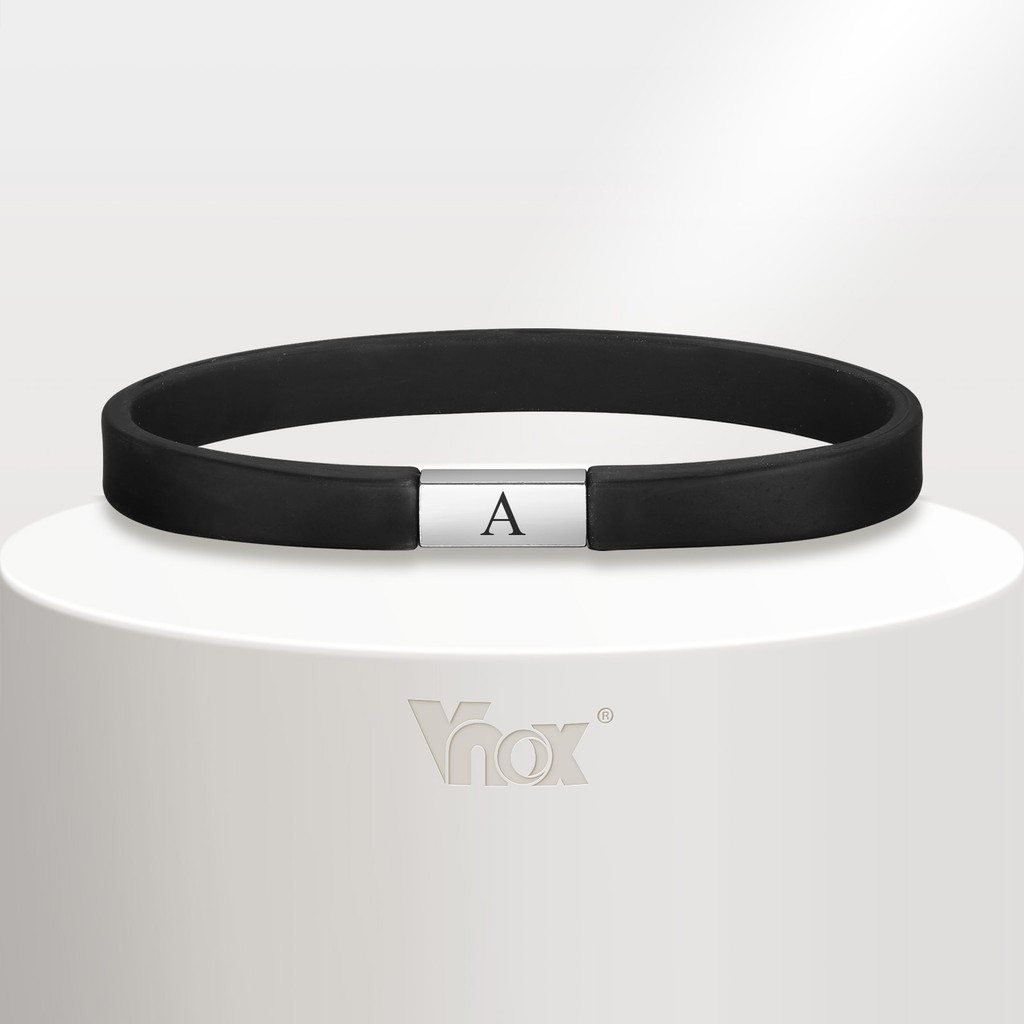 Vnox Personalizar Pulseira De Silicone Com Nome De Letra Para Homens , Preta Simples E Moderna , Presente De Joia Namora em Oferta na Shopee