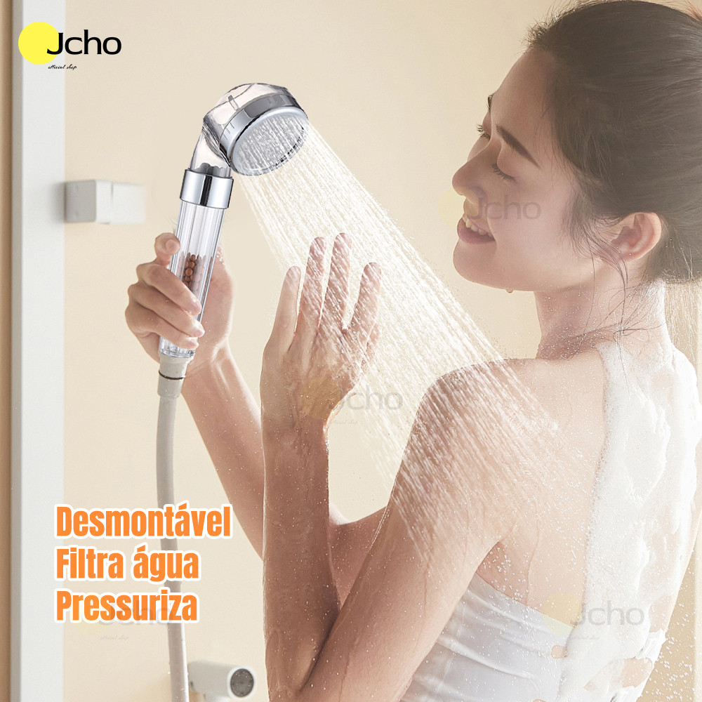 JCHO Ducha para chuveiro com filtro de Íons ducha pure shower  remoção de flúor   ducha shower cromoterapia em Oferta na Shopee