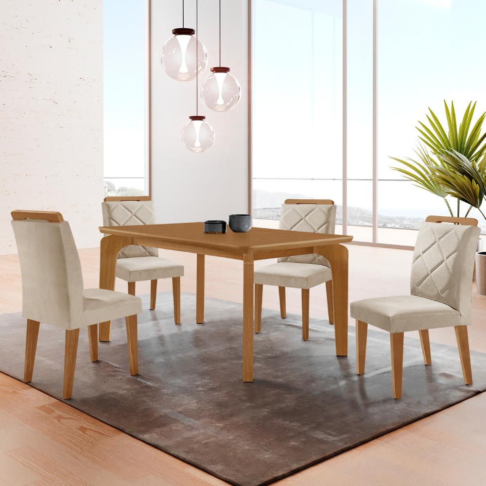 Mesa de Jantar Liz 120cm MDF Canto copo e com 4 Cadeiras Melissa em Oferta na Shopee